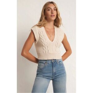 Z Supply Women's NWT Fitted Cream Roped In Chunky Sweater Vest Size Medium